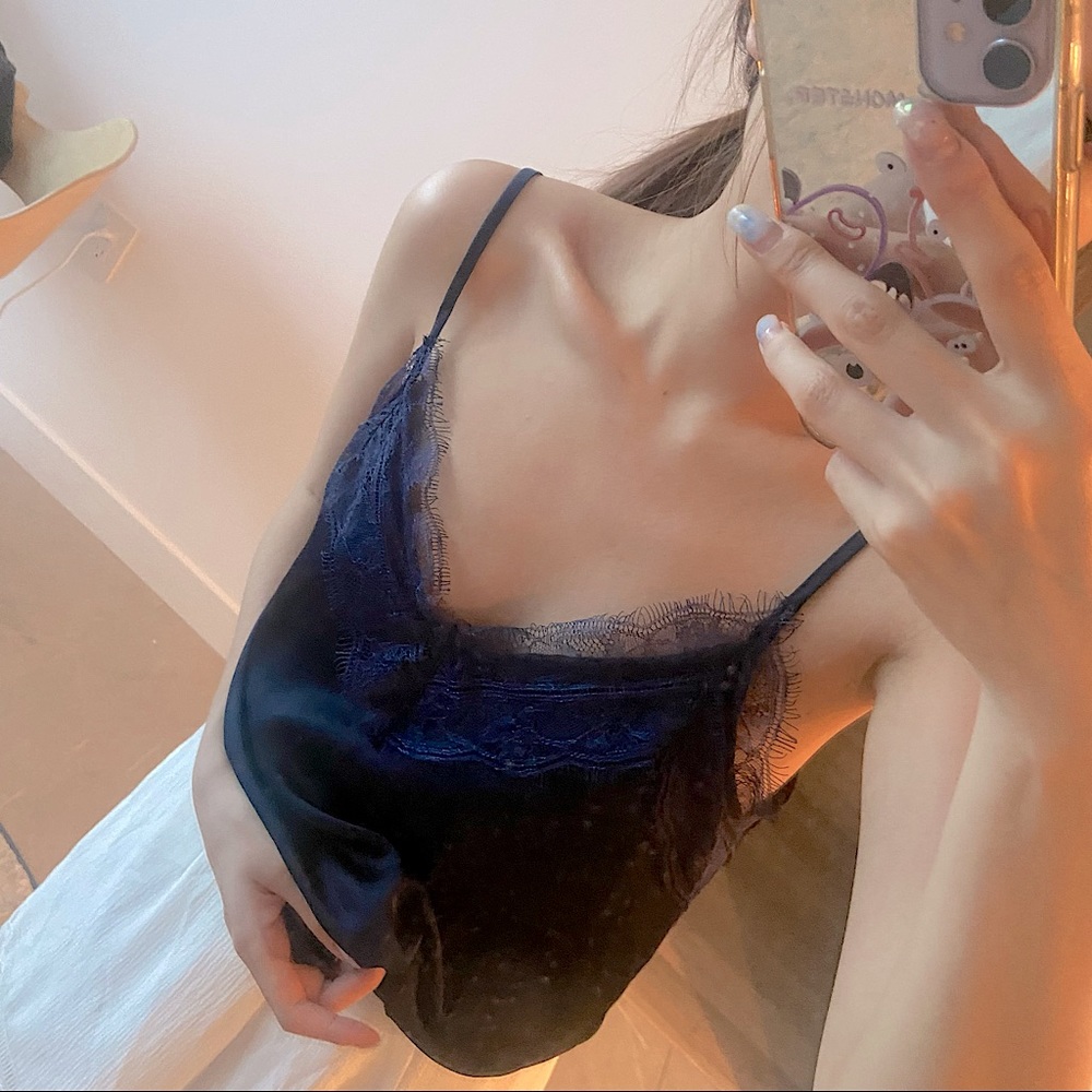 Navy blue lacey lace camisoles top